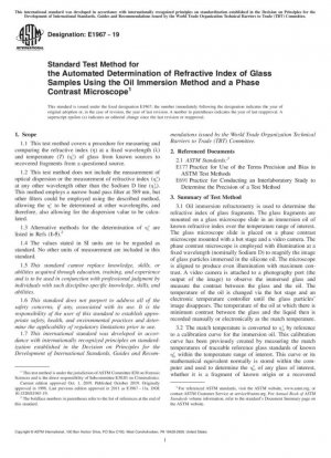 Método de prueba estándar para la determinación automatizada del índice de refracción de muestras de vidrio mediante el método de inmersión en aceite y un microscopio de contraste de fases