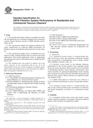 Especificación estándar para el rendimiento del sistema de filtración HEPA de aspiradoras residenciales y comerciales