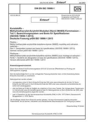 Materiales de moldeo y extrusión de copolímero plástico de metacrilato de metilo/butadieno/estireno (ABS) Parte 1: Sistema de nomenclatura y base para las especificaciones (borrador)