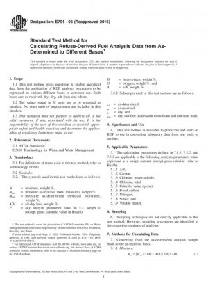 Método de prueba estándar para calcular datos de análisis de combustible derivados de desechos desde lo determinado hasta diferentes bases