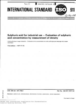 Ácido sulfúrico para uso industrial; Evaluación de la concentración de ácido sulfúrico mediante medición de densidad.