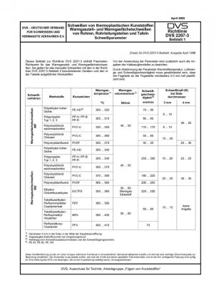 Tabla de parámetros de soldadura