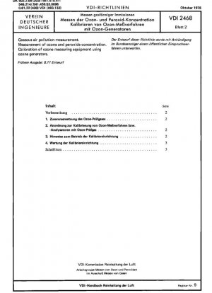 Messen gasfoermiger Immissionen; Messen der Ozon- und Peroxid-Konzentration; Kalibrieren von Ozon-Messverfahren mit Ozon-Generatoren