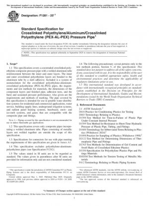 Especificación estándar para tubería de presión de polietileno reticulado/aluminio/polietileno reticulado (PEX-AL-PEX)