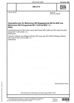 Machos de conformación en frío para rosca métrica ISO de paso grueso M2 a M39 y rosca métrica ISO de paso fino M3 × 0,25 a M52 × 4 - Dimensiones