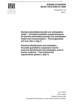 Desinfectantes y antisépticos químicos - Ensayo de suspensión cuantitativa virucida para desinfectantes y antisépticos químicos utilizados en medicina humana - Método de ensayo y requisitos (fase 2, paso 1)