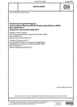 Transferencia de energía inalámbrica: Especificación del sistema de referencia resonante (BSS) AirFuel (IEC 63028:2017); Versión en inglés EN 63028:2017