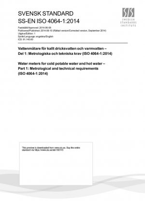 Contadores de agua para agua potable fría y agua caliente. Parte 1: Requisitos metrológicos y técnicos (ISO 4064-1:2014)