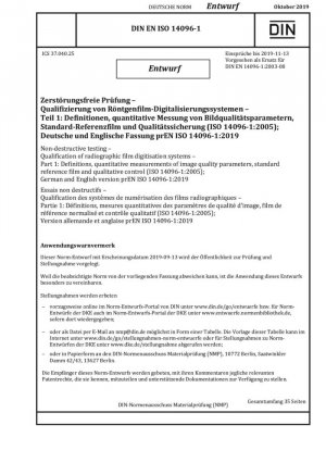 Calificación de sistemas de digitalización de películas radiográficas para ensayos no destructivos Parte 1: Definición de parámetros de calidad de imagen, mediciones cuantitativas, películas de referencia estándar y controles cualitativos (borrador)