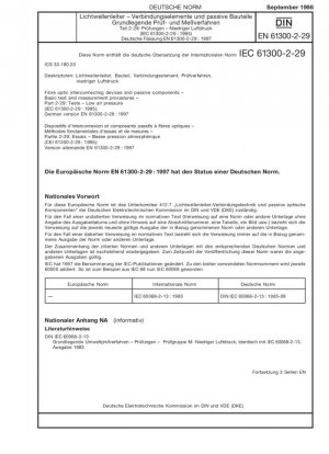 Dispositivos de interconexión de fibra óptica y componentes pasivos. Procedimientos básicos de prueba y medición. Parte 2-29: Pruebas; baja presión de aire (IEC 61300-2-29:1995); Versión alemana EN 61300-2-29:1997