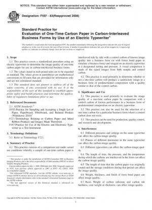 Práctica estándar para la evaluación de papel carbón de un solo uso en formularios comerciales con carbón entrelazado mediante el uso de una máquina de escribir eléctrica