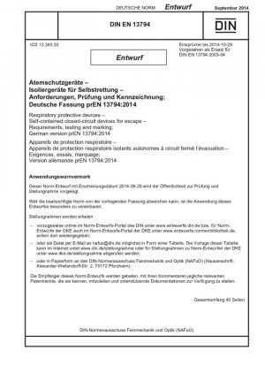Dispositivos de protección respiratoria - Aparatos respiratorios autónomos de circuito cerrado para escape - Requisitos, pruebas, marcado