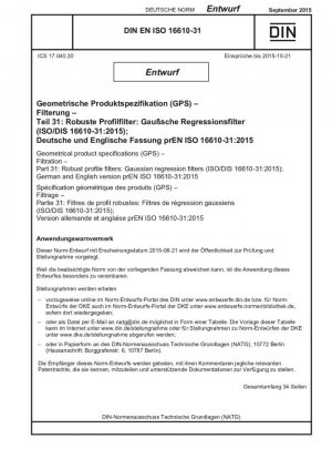 Filtrado de especificación de producto geométrico (GPS) Parte 31: Filtros de contorno robustos: Filtro de regresión gaussiana (borrador)