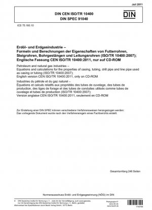 Industrias del petróleo y del gas natural: ecuaciones y cálculos para las propiedades de casing, tubing, tubería de perforación y tubería de conducción utilizados como casing o tubing (ISO/TR 10400:2007); Versión en inglés CEN ISO/TR 10400:2011, sólo en CD-ROM