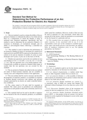 Método de prueba estándar para determinar el rendimiento protector de una manta protectora de arco para riesgos de arco eléctrico