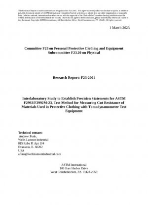 F2992/F2992M-Método de prueba para medir la resistencia al corte de materiales utilizados en ropa protectora con equipo de prueba de tomodinamómetro