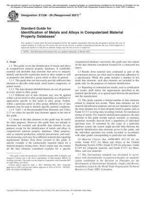 Guía estándar para la identificación de metales y aleaciones en bases de datos computarizadas de propiedades de materiales