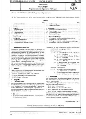 Celdas y baterías de almacenamiento; pruebas; Información general y métodos de prueba generales.