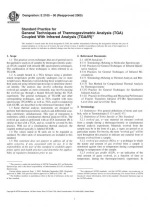 Práctica estándar para técnicas generales de análisis termogravimétrico (TGA) junto con análisis infrarrojo (TGA/IR)