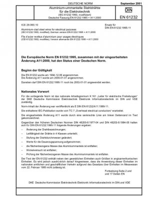 Alambres de acero revestidos de aluminio para uso eléctrico (IEC 61232:1993, modificada); Versión alemana EN 61232:1995 + A11:2000
