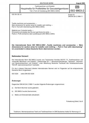 Maquinaria textil y accesorios. Dimensiones principales de alambres de sección para guarniciones de tarjetas metálicas. Parte 2: Pie con entrelazado (ISO 9903-2:2003)