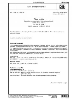 Líquidos claros - Estimación del color mediante la escala platino-cobalto - Parte 1: Método visual