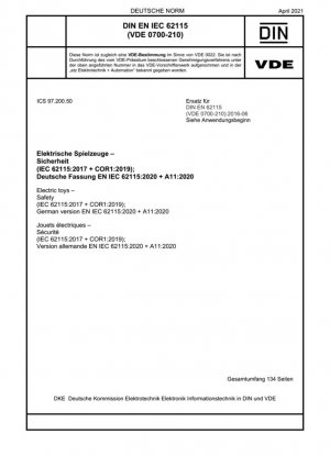 Juguetes eléctricos - Seguridad (IEC 62115:2017 + COR1:2019); Versión alemana EN IEC 62115:2020 + A11:2020