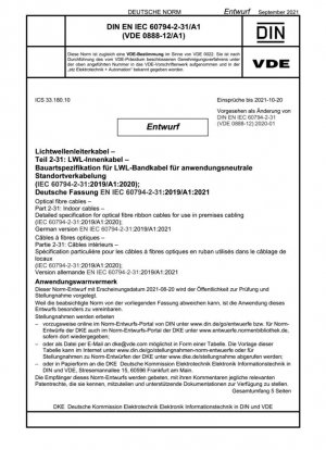 Cables de fibra óptica - Parte 2-31: Cables para interiores - Especificación detallada para cables planos de fibra óptica para uso en cableado de instalaciones (IEC 60794-2-31:2018/A1)