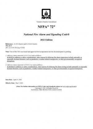 NFPA® 72® Código nacional de alarmas y señalización contra incendios® Enmienda provisional tentativa TIA 22-1