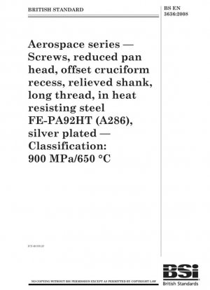Serie aeroespacial — Tornillos, cabeza troncocónica reducida, ranura cruciforme desplazada, vástago aliviado, rosca larga, en acero resistente al calor FE-PA92HT (A286), plateado — Clasificación: 900 MPa/650 °C
