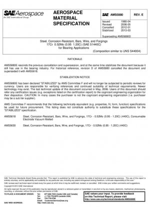Acero, resistente a la corrosión y a la corrosión, barras, piezas forjadas y alambre 17Cr 0,52 Mo (0,95-1,20 C) (SAE 51440C) para aplicaciones de rodamientos
