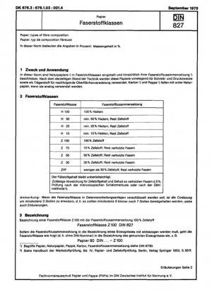DIN 827 Tipos de composición de fibras de papel