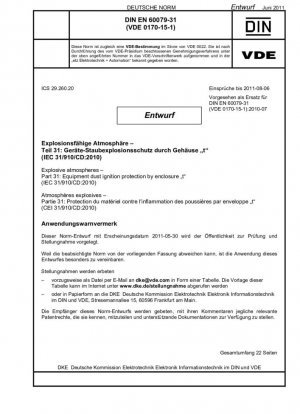 Atmósferas explosivas – Parte 31: Protección de equipos contra la ignición de polvo mediante envolvente „t“