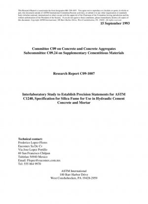 C1240-Especificación para humo de sílice para uso en hormigón y mortero de cemento hidráulico