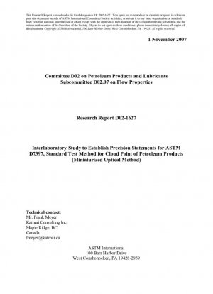 D7397-Método de prueba para el punto de turbidez de productos derivados del petróleo y combustibles líquidos (método óptico miniaturizado)