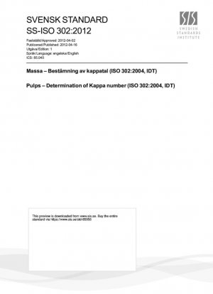 Pulpas - Determinación del índice Kappa (ISO 302:2004, IDT)