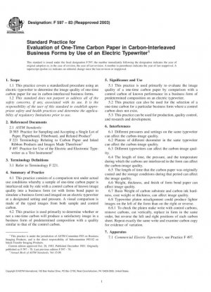 Práctica estándar para la evaluación de papel carbón de un solo uso en formularios comerciales con carbón entrelazado mediante el uso de una máquina de escribir eléctrica