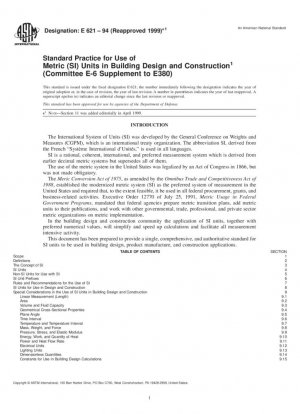 Práctica estándar para el uso de unidades métricas (SI) en el diseño y la construcción de edificios (Suplemento del Comité E-6 a E380)