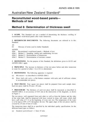 Paneles a base de madera reconstituida - Métodos de ensayo, Método 8: Determinación del hinchamiento del espesor