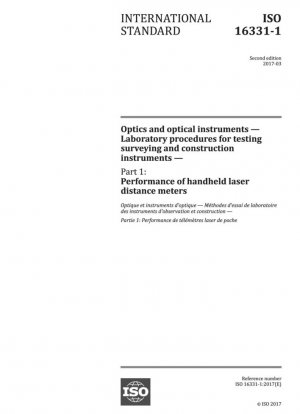 Óptica e instrumentos ópticos. Procedimientos de laboratorio para probar instrumentos de topografía y construcción. Parte 1: Rendimiento de los distanciómetros láser portátiles.