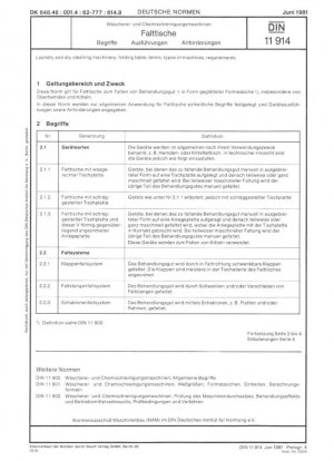Maquinaria de lavandería y tintorería; mesa plegable; términos, tipos de máquinas, requisitos