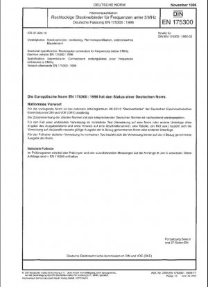 Especificación seccional: conectores rectangulares para frecuencias inferiores a 3 MHz; Versión alemana EN 175300:1996