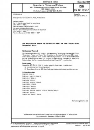Baldosas cerámicas - Parte 1: Muestreo y bases para la aceptación (ISO 10545-1:1995); Versión alemana EN ISO 10545-1:1997