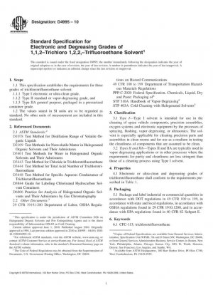 Especificaciones estándar para grados electrónicos y desengrasantes de disolvente de 1,1,2-tricloro 1,2,2-trifluoroetano