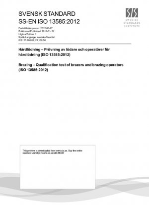 Soldadura fuerte - Prueba de calificación de soldadores y operadores de soldadura fuerte (ISO 13585:2012)