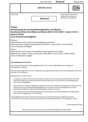 Determinación de alcaloides totales del tabaco como método de análisis de flujo continuo para nicotina (ISO 15152:2003 + Amd.1:2012 + Amd.2:2018)