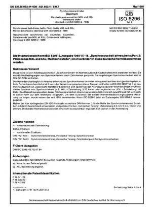 Transmisiones por correa síncrona; cinturones; códigos de paso MXL y XXL; dimensiones métricas; idéntico a ISO 5296-2:1989