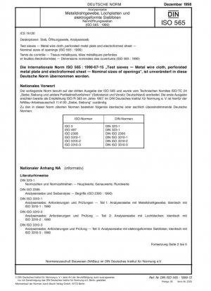 Tamices de prueba - Tela metálica, placa metálica perforada y lámina electroformada - Tamaños nominales de las aberturas (ISO 565:1990)