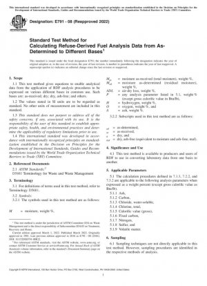 Método de prueba estándar para calcular datos de análisis de combustible derivados de desechos desde lo determinado hasta diferentes bases