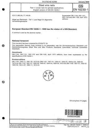 Clavos de alambre de acero - Parte 1: Clavos sueltos para aplicaciones generales; Versión alemana EN 10230-1:1999